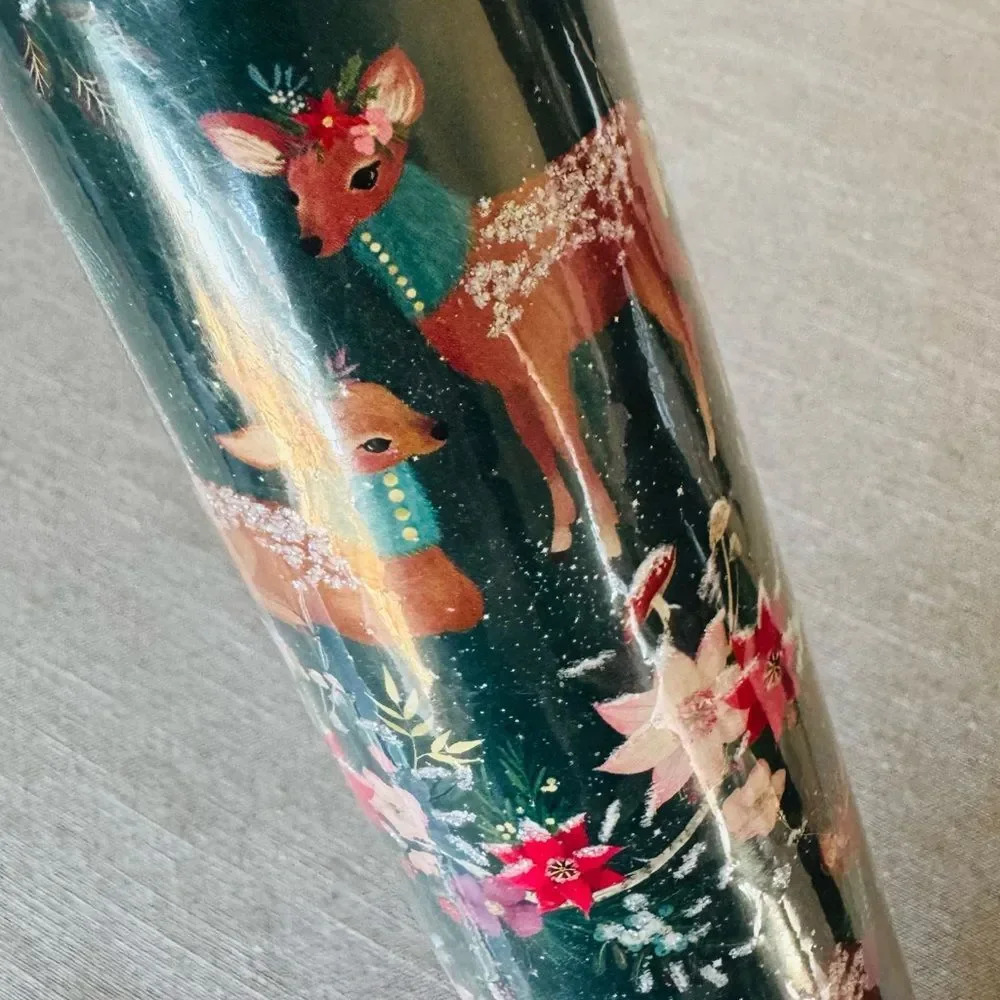 Christmas Deer Woodland Holiday Floral Glitter Gift Wrap Wrapping Paper